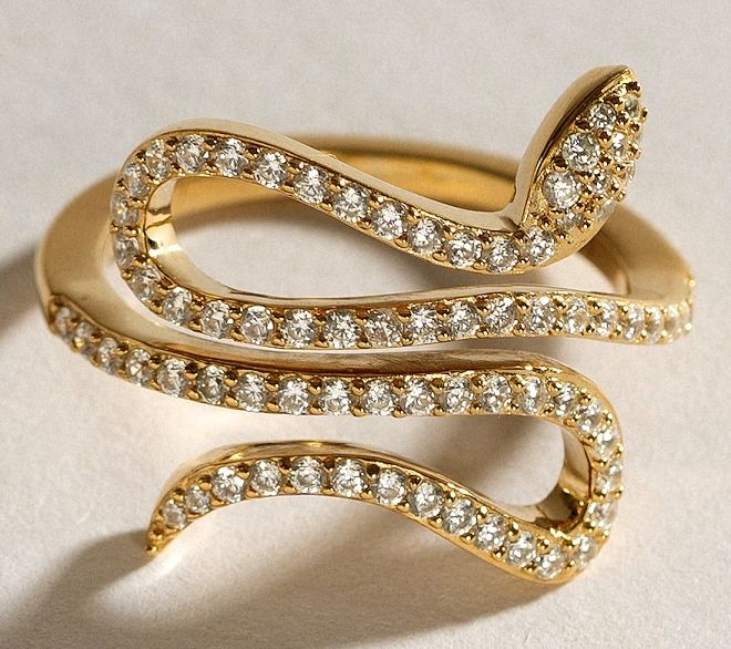 Diamonique Swirl Snake Ring, 14K Gold Plated — View 2
