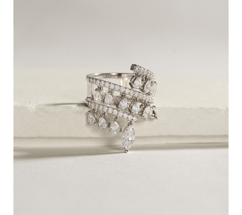 Diamonique Open Bypass Ring, Sterling Silver — View 2