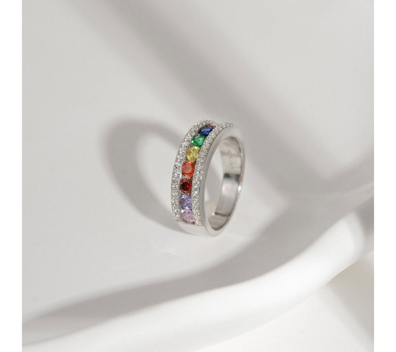 Diamonique Rainbow Semi-Eternity Ring, SterlingSilver — View 2