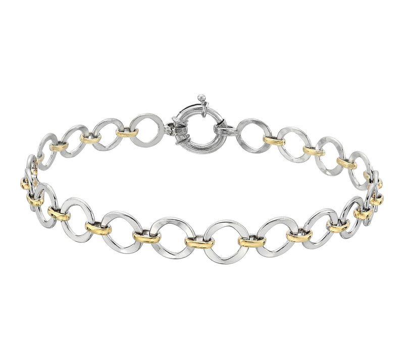 Sterling Silver Solid Two-Tone Circle Link Bracelet, Sterling — Main view