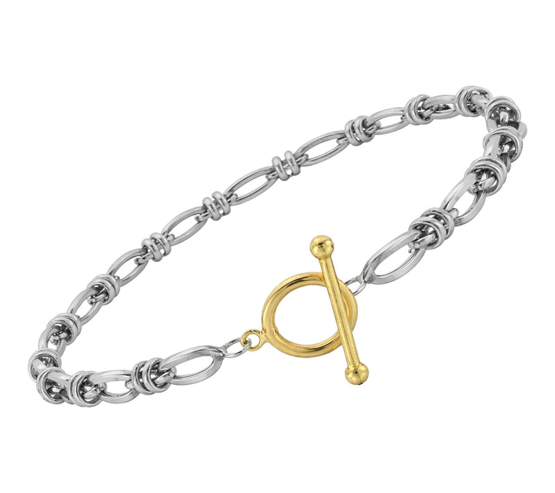 Sterling Silver Two-Tone Station Toggle Bracelet, Sterling — Main view