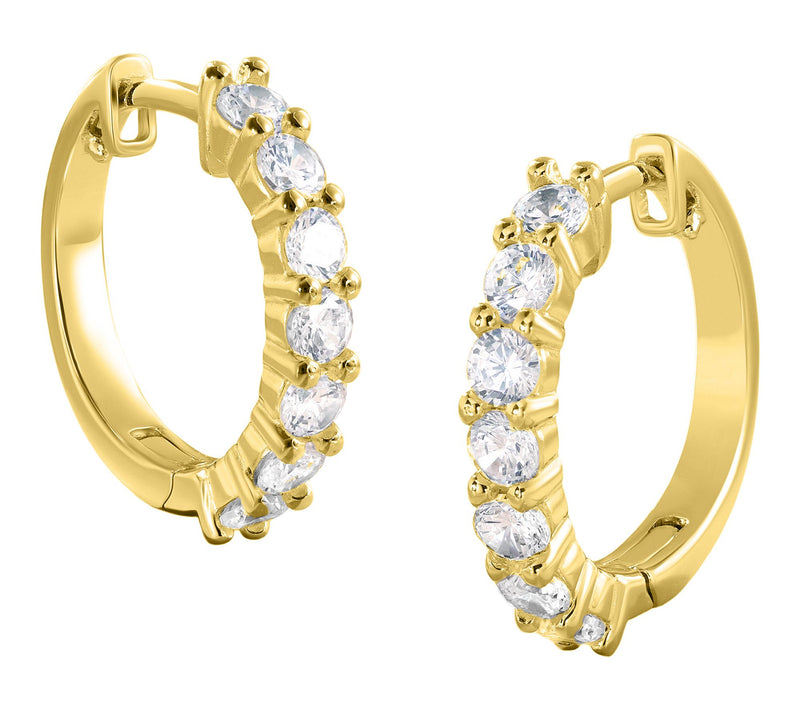 Diamonique Huggie Hoop Earrings, Sterling Silver — View 10