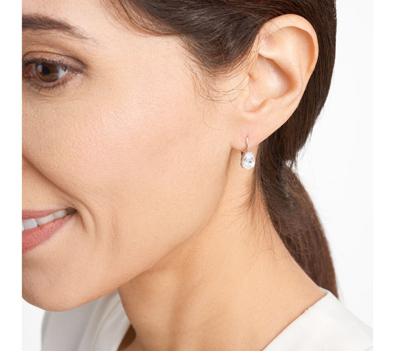 Diamonique Pear Cut Leverback Earrings, Sterling Silver — View 5