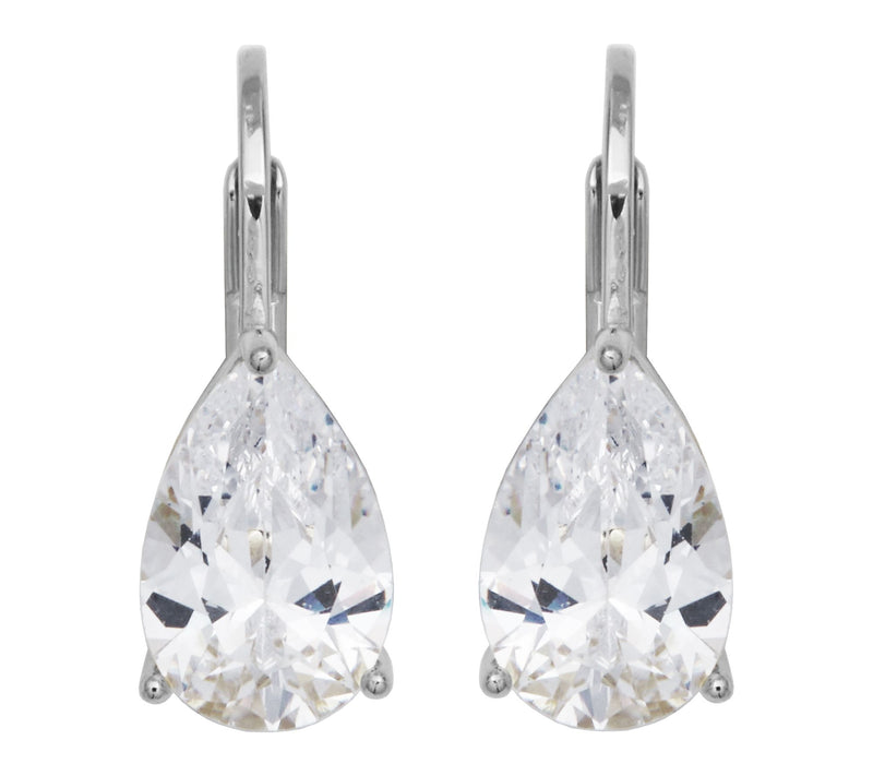 Diamonique Pear Cut Leverback Earrings, Sterling Silver — View 2
