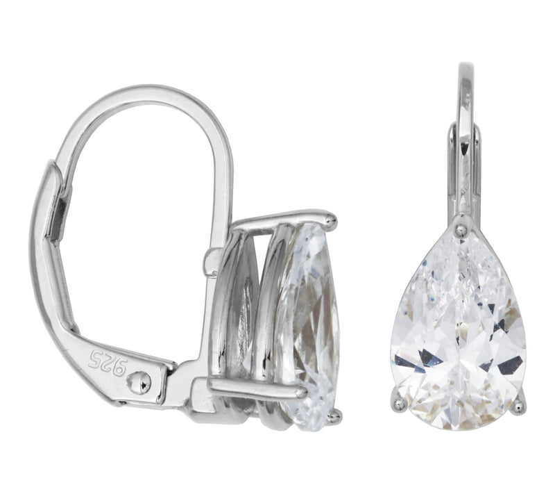 Diamonique Pear Cut Leverback Earrings, Sterling Silver — Main view
