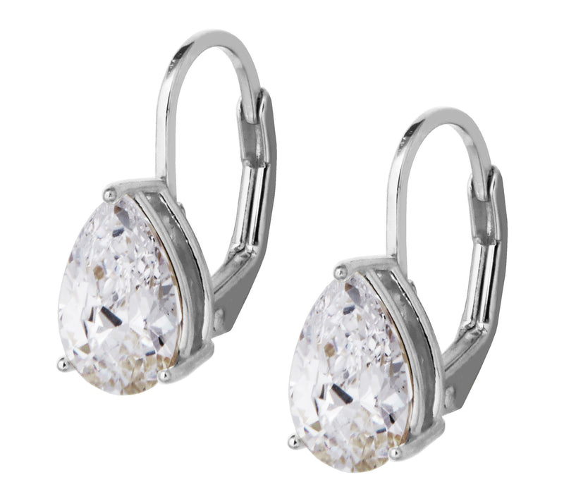 Diamonique Pear Cut Leverback Earrings, Sterling Silver — View 3