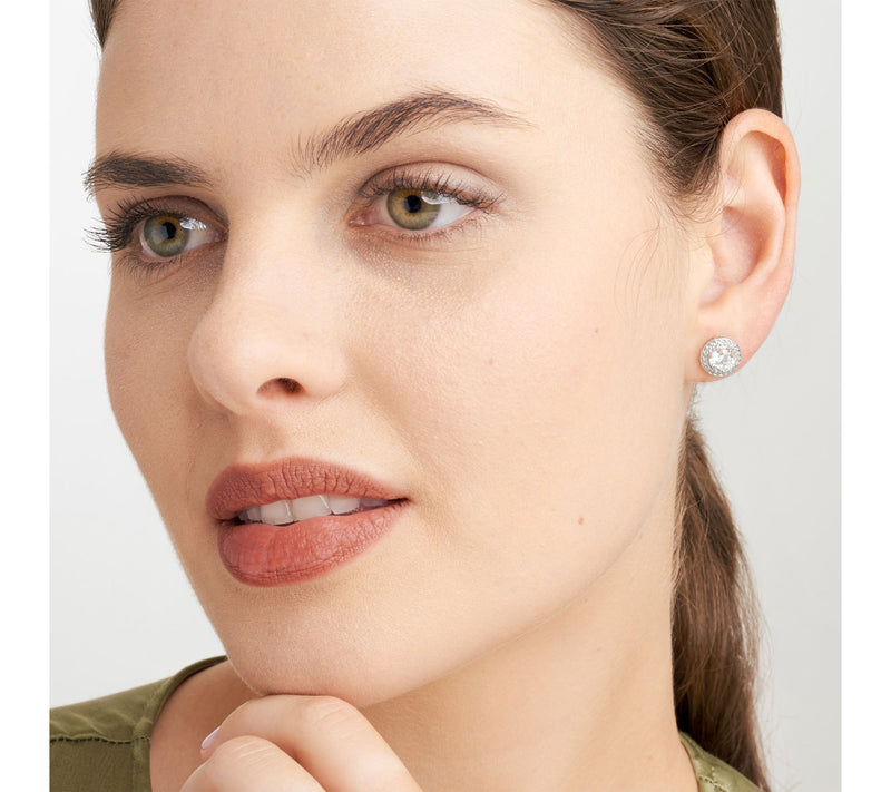 Diamonique Round Halo Stud Earrings, Sterling Silver — View 4