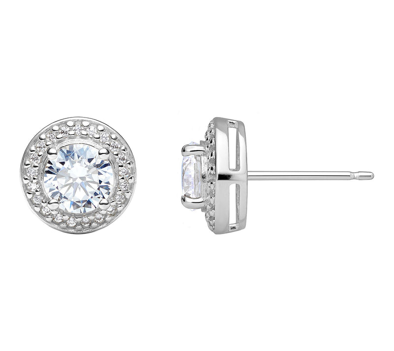 Diamonique Round Halo Stud Earrings, Sterling Silver — View 9
