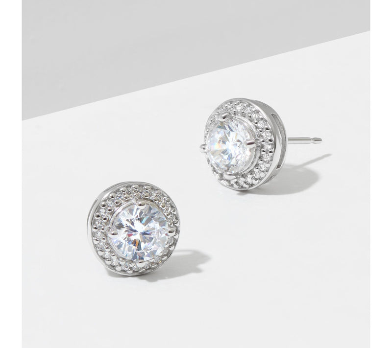 Diamonique Round Halo Stud Earrings, Sterling Silver — View 2