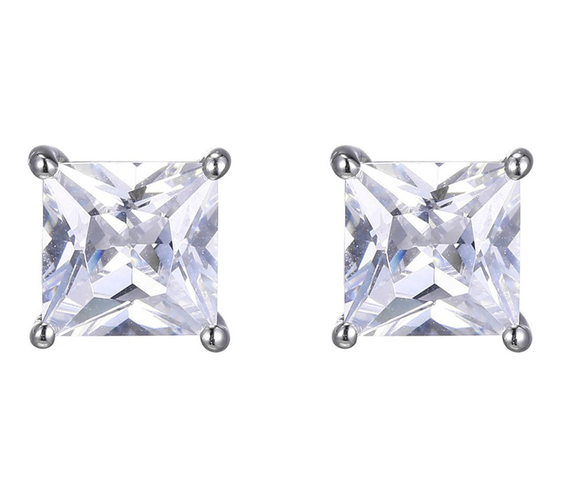 Diamonique 4.70 cttw Princess Cut Stud Earrings, Sterling — View 2