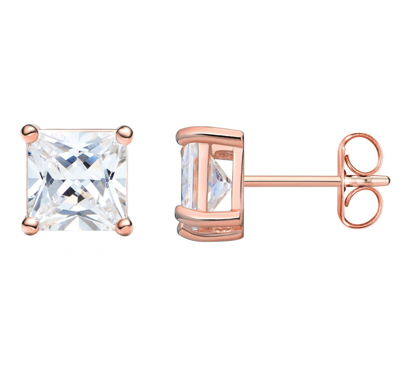 Diamonique 4.70 cttw Princess Cut Stud Earrings, Sterling — View 8