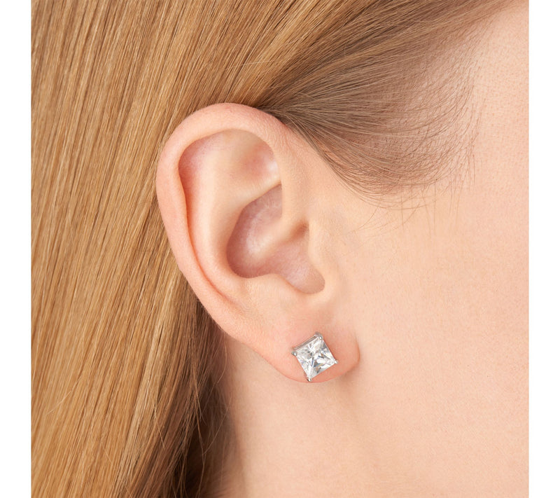 Diamonique 4.70 cttw Princess Cut Stud Earrings, Sterling — View 3