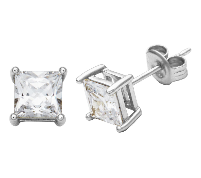 Diamonique 3.10 cttw Princess Cut Stud Earrings, Sterling — View 2