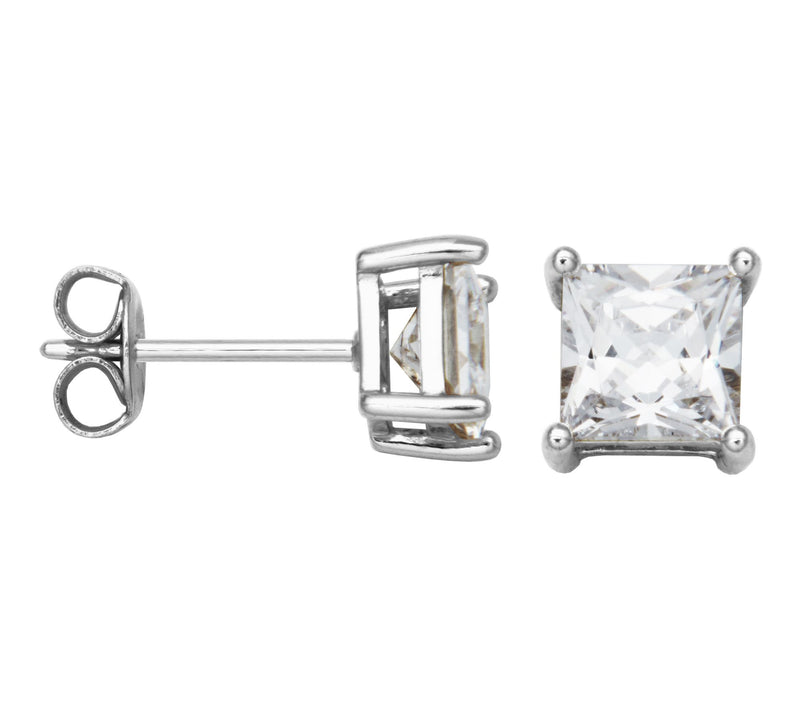 Diamonique 3.10 cttw Princess Cut Stud Earrings, Sterling — View 9