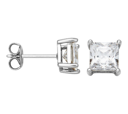 Diamonique 3.10 cttw Princess Cut Stud Earrings, Sterling