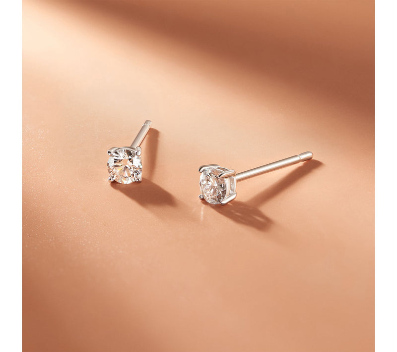 Diamonique Round Stud Earrings, Sterling Silver — View 3