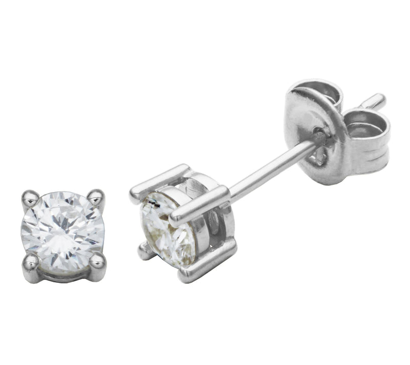 Diamonique Round Stud Earrings, Sterling Silver — View 2
