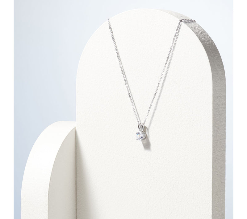 Diamonique Round Solitaire Pendant w/ Chain, Sterling Silver — View 4