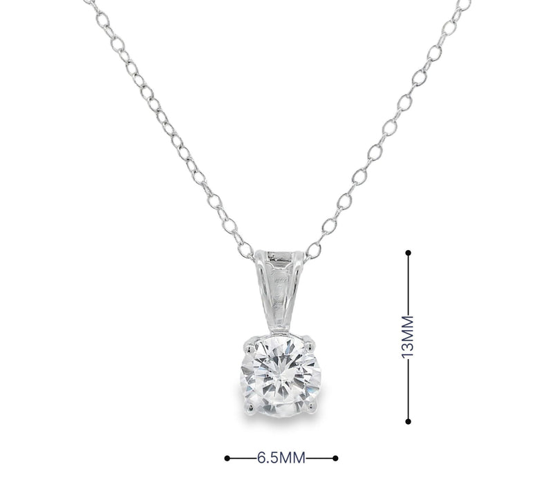 Diamonique Round Solitaire Pendant w/ Chain, Sterling Silver — View 6