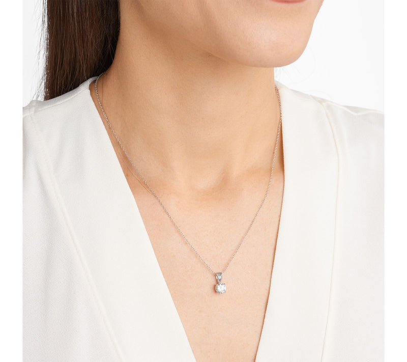 Diamonique Round Solitaire Pendant w/ Chain, Sterling Silver — View 5