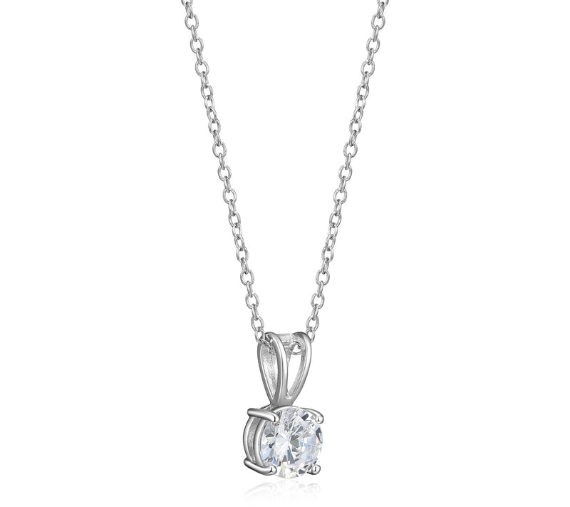 Diamonique Round Solitaire Pendant w/ Chain, Sterling Silver — View 2