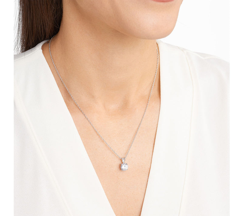 Diamonique 3.30 cttw Solitaire Pendant w/ Chain, Sterling — View 4