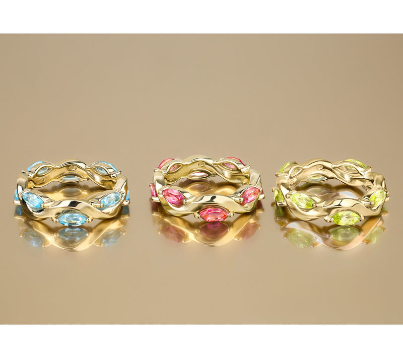 Christian James by Scott Grimes 14K Gold Plated Ripple Marquise Gemstone Ring — View 3