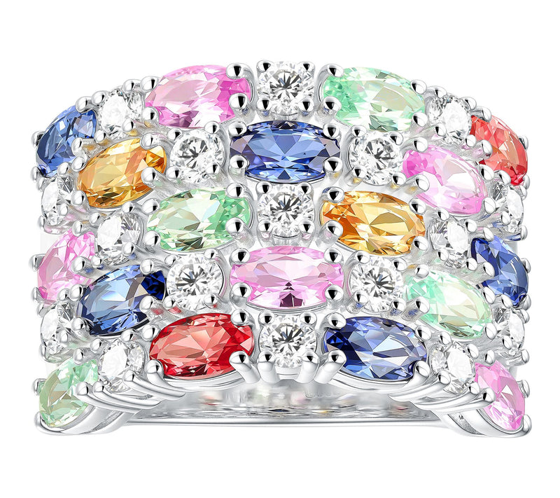 Fire Light Lab Grown Diamond & Created Sapphi re Ring, Sterli — View 3