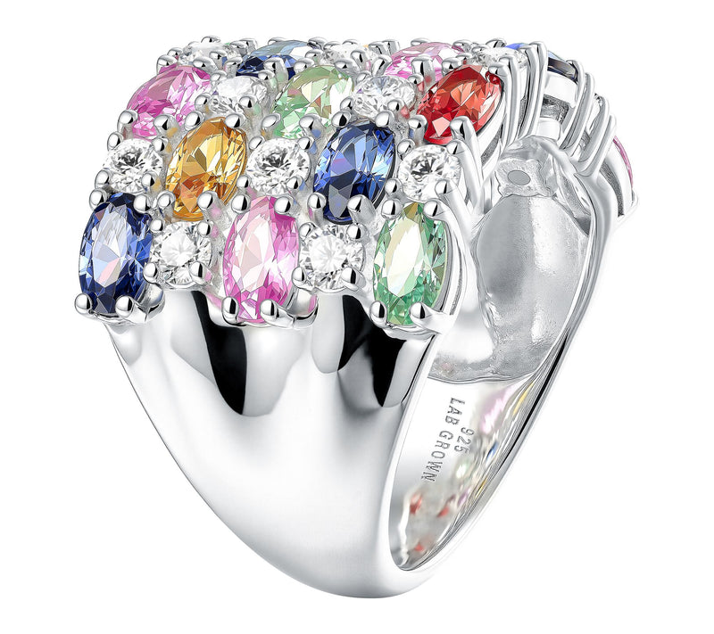 Fire Light Lab Grown Diamond & Created Sapphi re Ring, Sterli — View 4