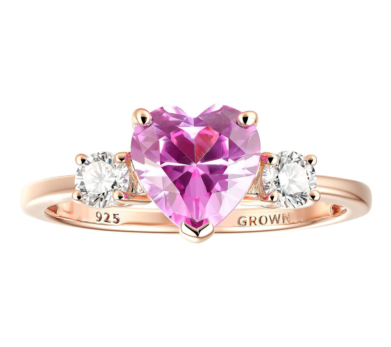 Fire Light Grown Diamond & Gemstone Heart Ring,14K Rose Plated — View 3