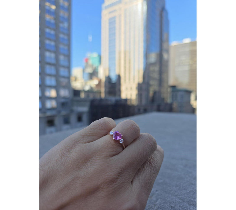 Fire Light Grown Diamond & Gemstone Heart Ring,14K Rose Plated — View 2