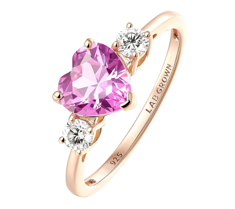 Fire Light Grown Diamond & Gemstone Heart Ring,14K Rose Plated — Main view