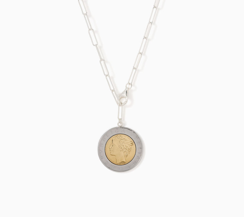 Ultrafine 950 Silver Lira Coin Adjustable Necklace — View 2