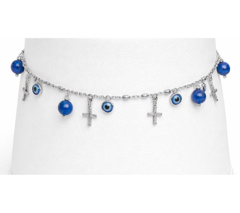 Alkeme Sterling Lapis, Cross & Evil Eye Prote ct Me Bracelet — View 6