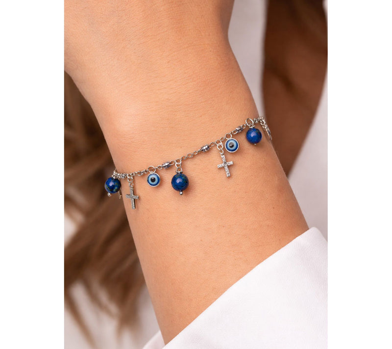 Alkeme Sterling Lapis, Cross & Evil Eye Prote ct Me Bracelet — View 3
