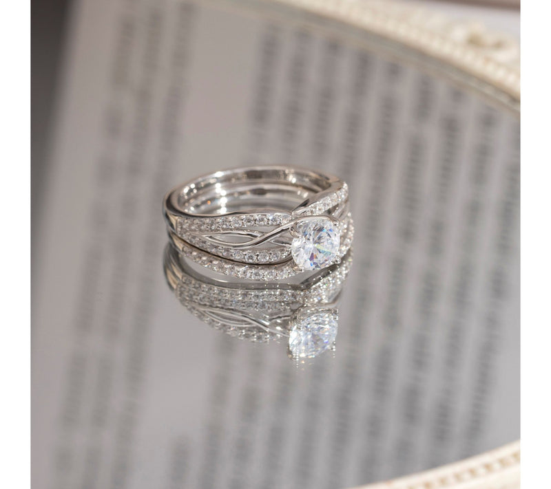 Diamonique Twisted Shank Ring Set, Sterling Silver — View 2