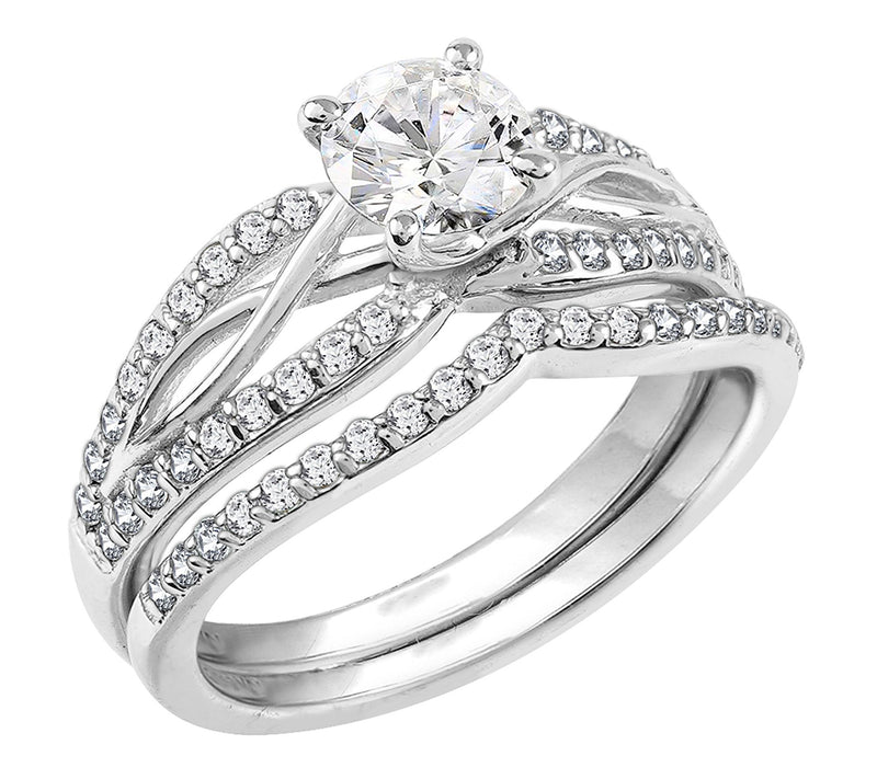 Diamonique Twisted Shank Ring Set, Sterling Silver — View 5