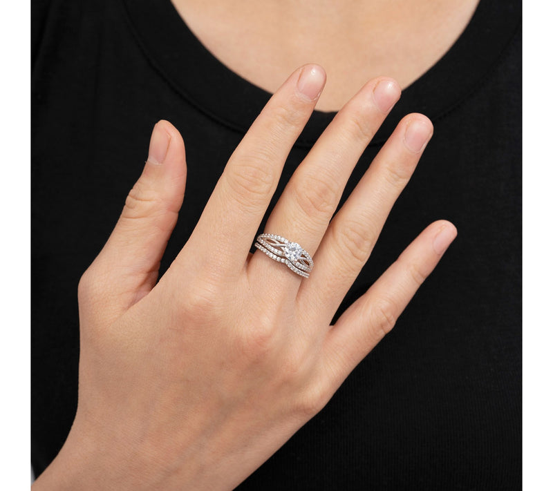 Diamonique Twisted Shank Ring Set, Sterling Silver — View 3