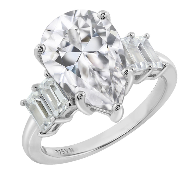 Diamonique Pear & Baguette Cut Ring, Sterling Silver — Main view