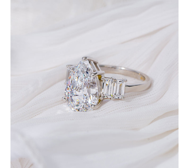 Diamonique Pear & Baguette Cut Ring, Sterling Silver — View 2