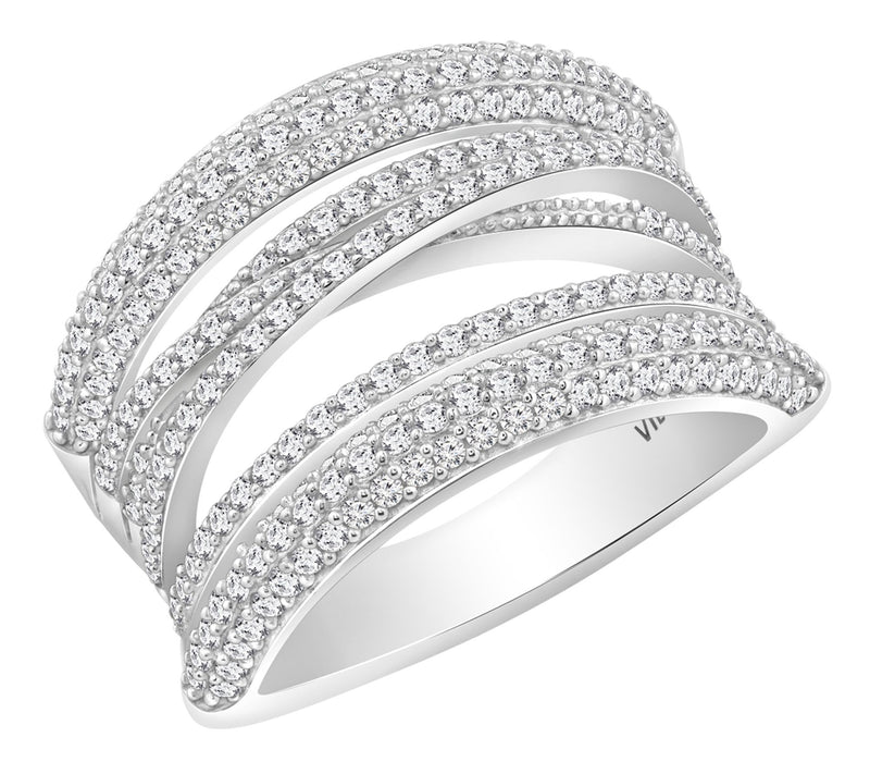 Diamonique Pave Crossover Wide Band Ring, Sterling Silver — View 5