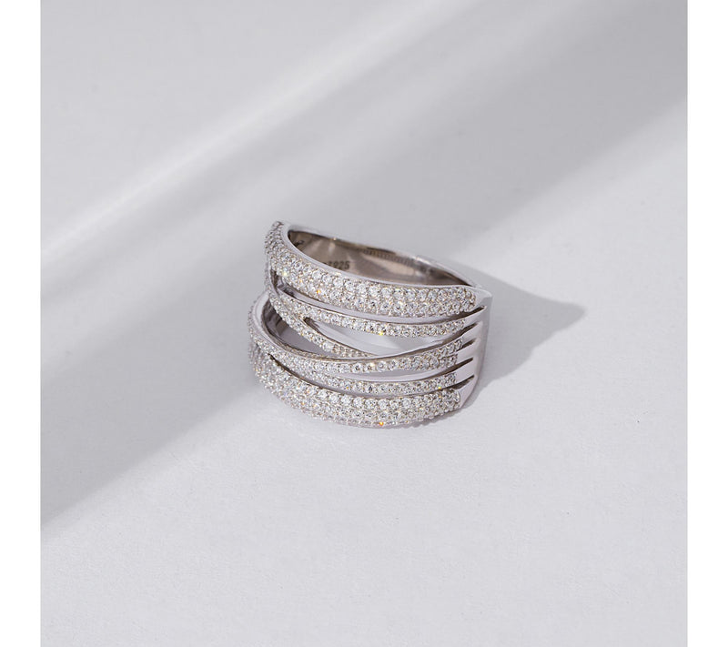 Diamonique Pave Crossover Wide Band Ring, Sterling Silver — View 2