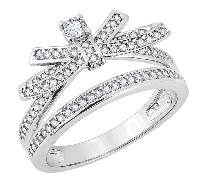 Diamonique Round Cut Bow Ring, Sterling silver — View 5