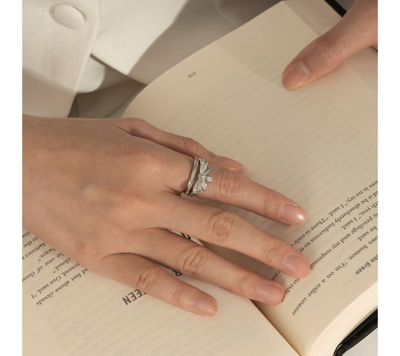 Diamonique Round Cut Bow Ring, Sterling silver — View 3