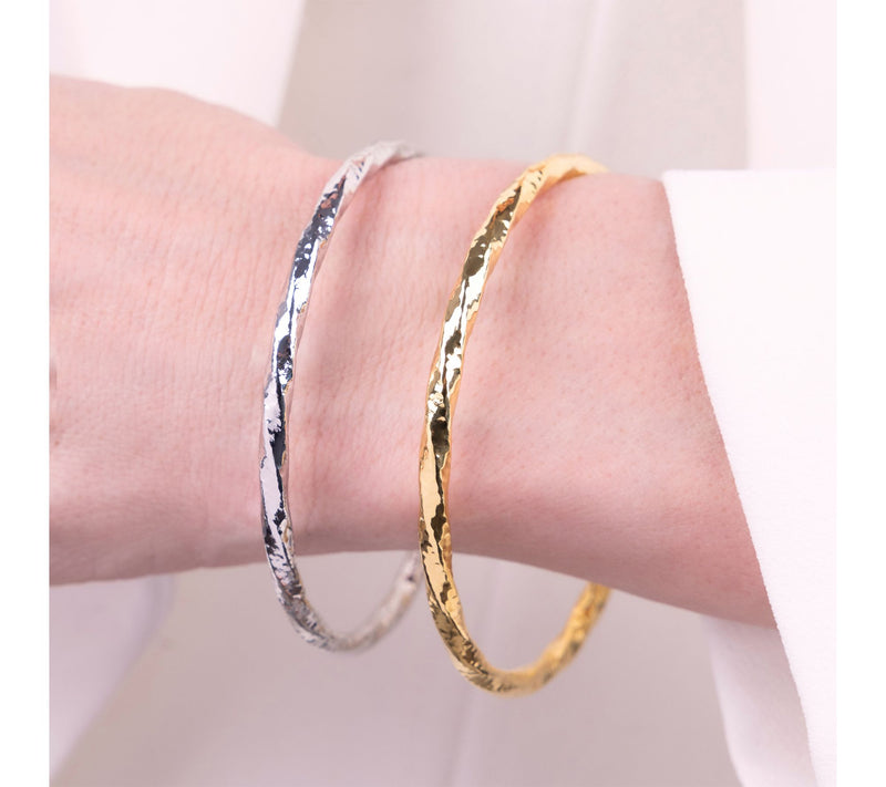 Bronzo Italia 4 mm Twisted Hamm ered Tube Slip On Bangle — View 5