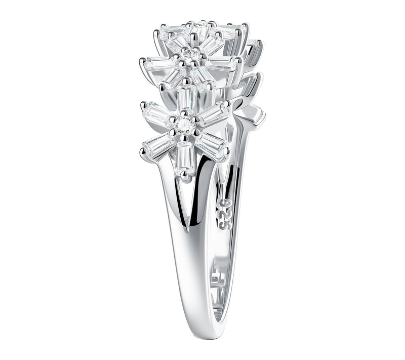 Diamonique Tapered Baguette Floral Ring, Sterling Silver — View 4