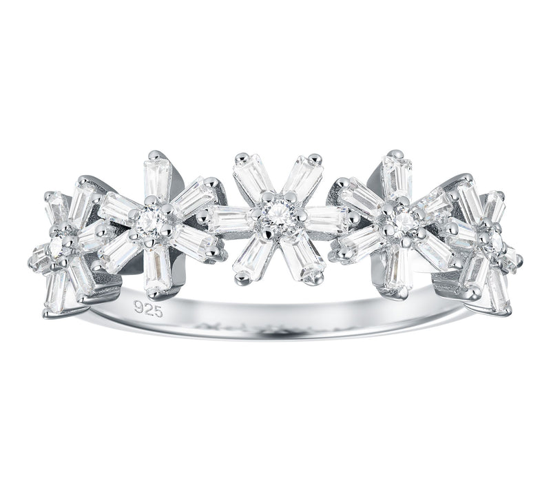 Diamonique Tapered Baguette Floral Ring, Sterling Silver — View 6