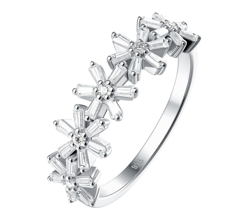 Diamonique Tapered Baguette Floral Ring, Sterling Silver — View 3