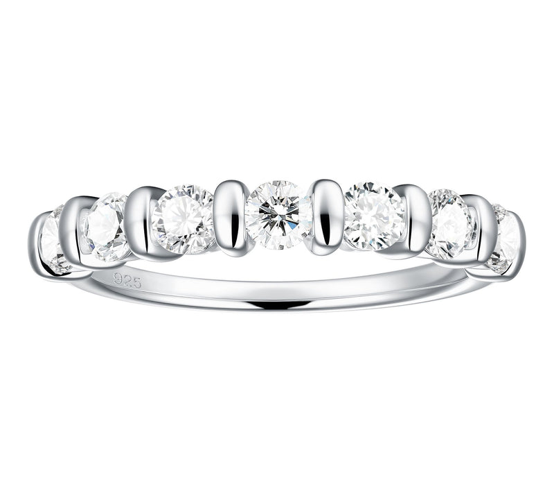 Diamonique Round Cut Half Eternity Band Ring, Sterling Silver — Main view
