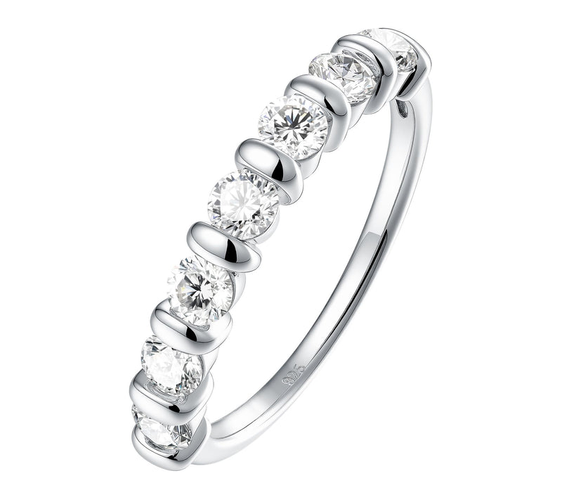 Diamonique Round Cut Half Eternity Band Ring, Sterling Silver — View 3